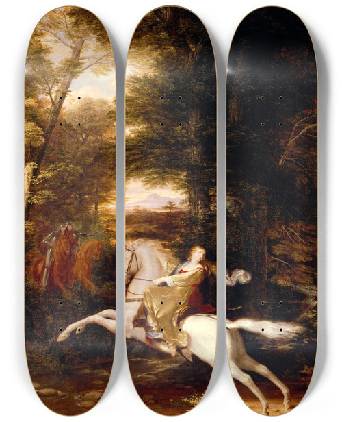 Triptych art skateboard deck of Washington Allston The Flight Of Florimell by Washington Allston (1779-1843)
