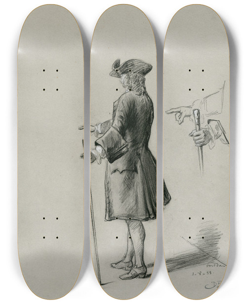Triptych art skateboard deck of David Bles Oostdam A Character From Jacob Van Lenneps Ferdinand Huyck by David Bles (1821-1899)