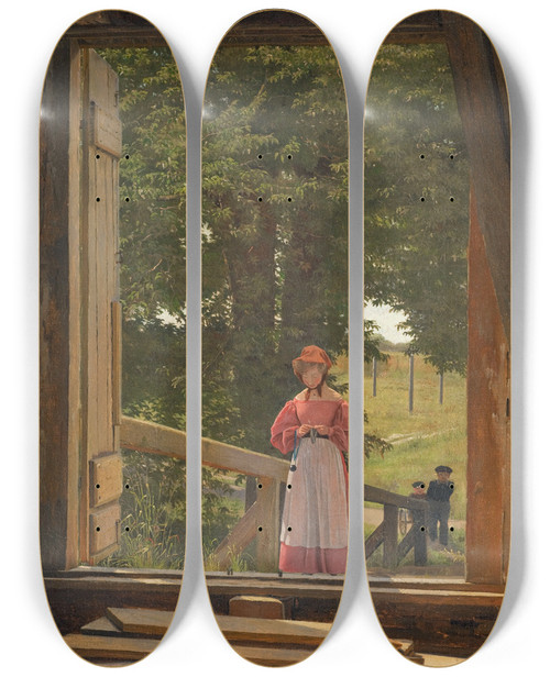 Triptych art skateboard deck of Christen Kbke View From The Loft Of The Grain Store At The Bakery In The Citadel Of Copenhagen by Christen Kobke (1810-1848)
