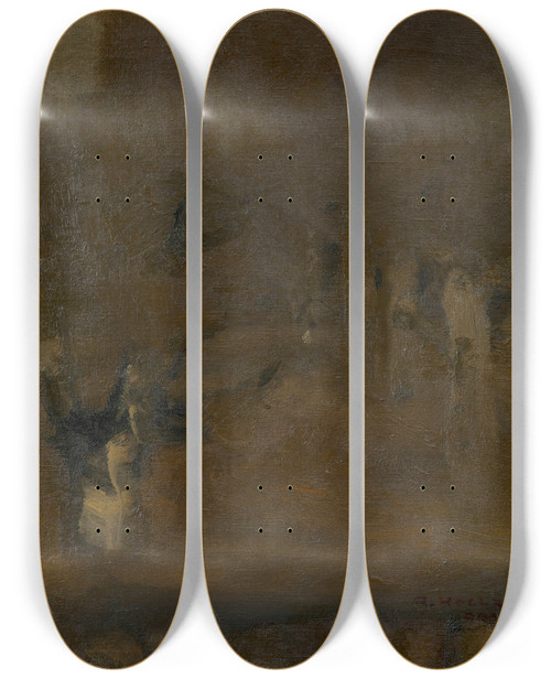 Triptych art skateboard deck of Adolf Hlzel Landschaftsstudie Aus Dachau by Adolf Holzel (1853-1934)