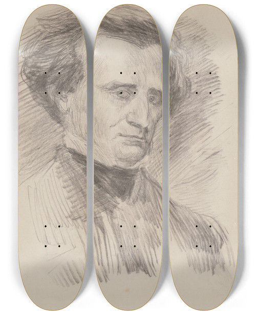 Triptych art skateboard deck of James Ensor The Composer Hector Berlioz by James Ensor (1860-1949)