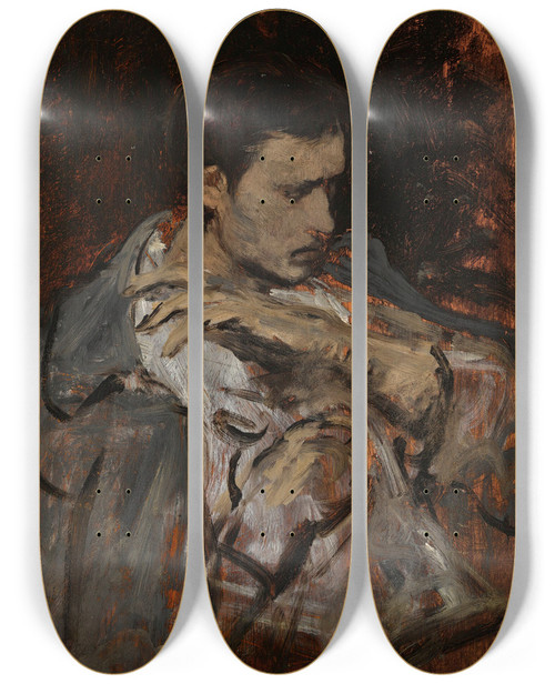 Triptych art skateboard deck of Mihly Munkcsy Study For The Lint Makers Of 1871 by Mihaly Munkacsy (1844-1900)