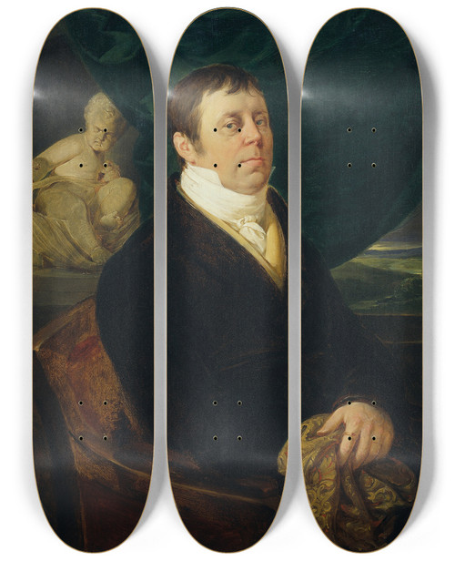 Triptych art skateboard deck of Peter Fendi Portrt Eines Arztes by Peter Fendi (1796-1842)