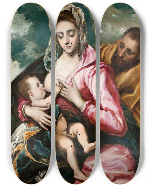 Triptych art skateboard deck of Raimundo De Madrazo Y Garreta Holy Family by Raimundo De Madrazo Y Garreta (1841-1920)