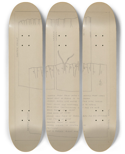 Triptych art skateboard deck of Dorothy Gernon Dress Pattern_2 by Dorothy Gernon