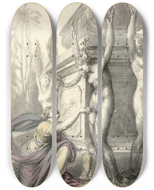 Triptych art skateboard deck of Richard Cosway The Heliads At The Grave Of Phaeton Ovid Metamorphoses Ii 340366 by Richard Cosway (1742-1821)