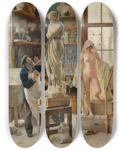 Triptych art skateboard deck of Edouard Dantan A Restoration by Edouard Dantan (1848-1897)
