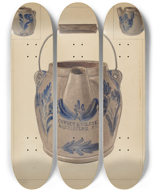 Triptych art skateboard deck of Frank Fumagalli Jug For Batter by Frank Fumagalli (20-)