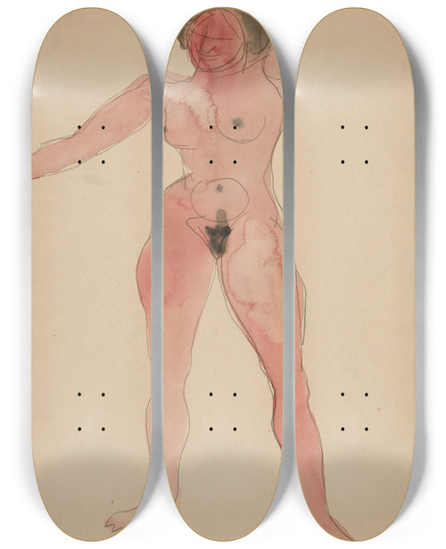 Triptych art skateboard deck of Charles Demuth Femalenude by Charles Demuth (1883-1935)