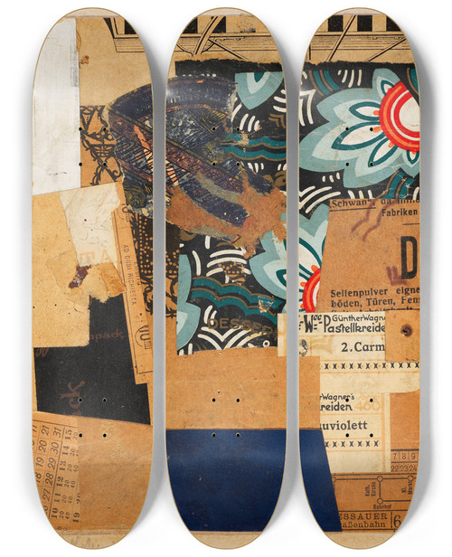Triptych art skateboard deck of Kurt Schwitters Uviolett by Kurt Schwitters (1887-1948)