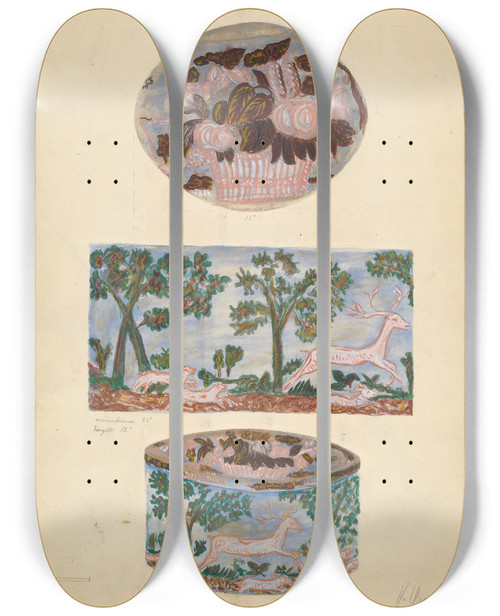 Triptych art skateboard deck of Alfonso Umana Bandbox_1 by Alfonso Umana