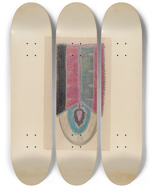 Triptych art skateboard deck of Melita Hofmann Moccasin Beadwork by Melita Hofmann (1907-1976)