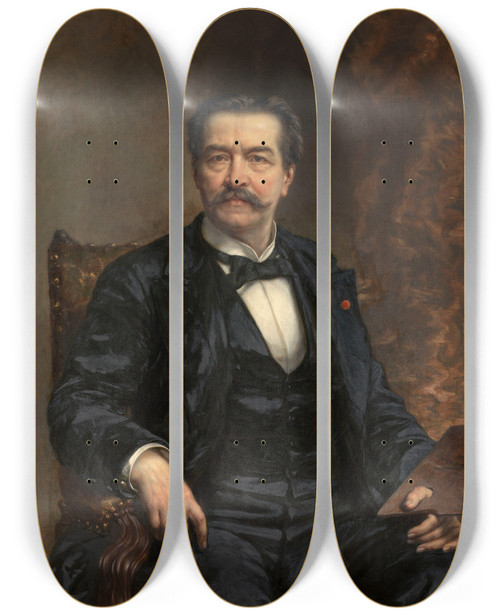 Triptych art skateboard deck of Jozef Delin Self Portrait by Jozef Delin (1821-1892)