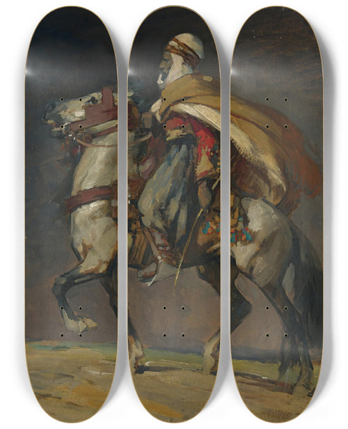 Triptych art skateboard deck of Henri Deluermoz An Algerian Horseman by Henri Deluermoz (1876-1943)