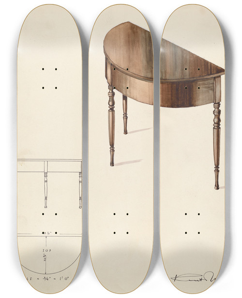 Triptych art skateboard deck of Kurt Melzer Bishop Hill Table by Kurt Melzer
