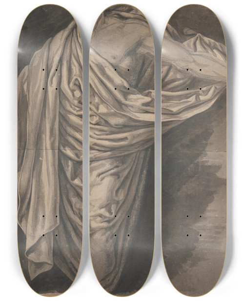 Triptych art skateboard deck of David Humbert De Superville Gewaad Gedrapeerd Over Deels Getekende Mansfiguur_1 by David Humbert De Superville (1770-1849)