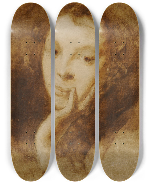 Triptych art skateboard deck of Eugne Carriere La Fille De Lartiste by Eugene Carriere (1849-1906)