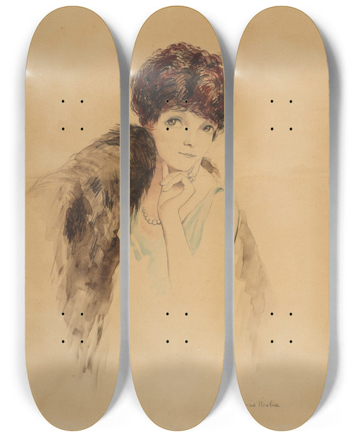Triptych art skateboard deck of Francis Picabia Portrait De Marthe Chenal by Francis Picabia (1879-1953)