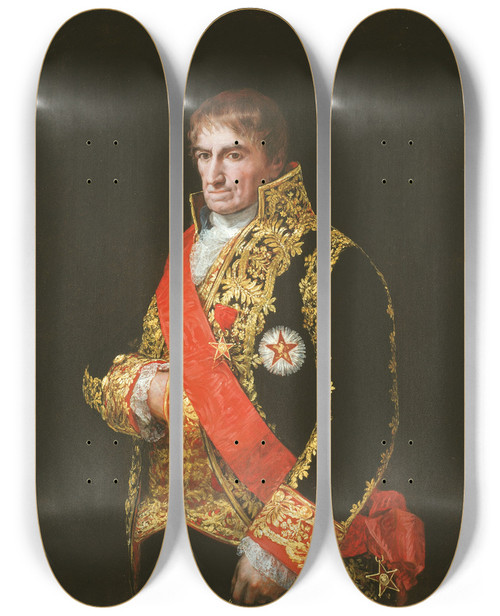 Triptych art skateboard deck of Francisco De Goya Portrait Of General Jos Manuel Romero by Francisco de Goya (1746-1828)