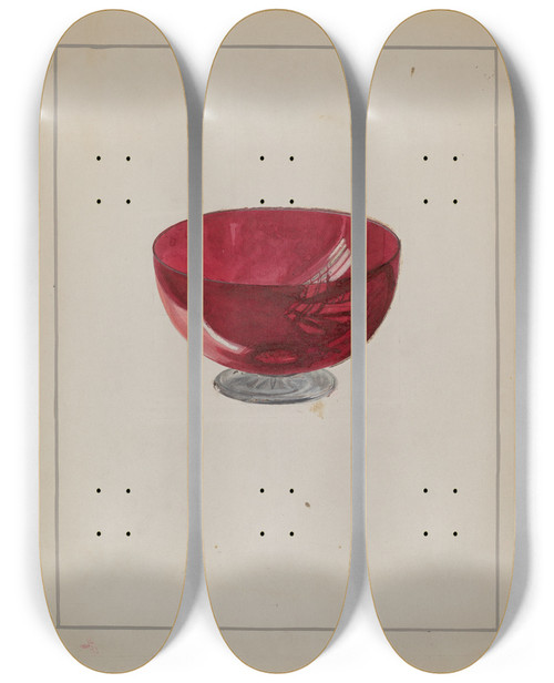 Triptych art skateboard deck of Marcus Moran Ruby Bowl With Clear Foot by Marcus Moran