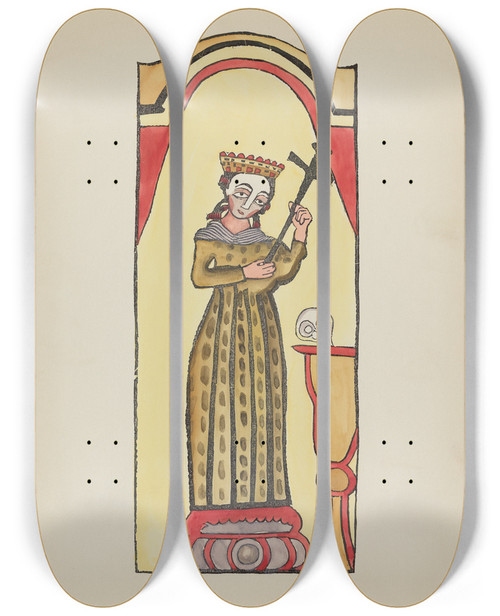 Triptych art skateboard deck of American 20Th Century Plate 12 Saint Rita From Portfolio Spanish Colonial Designs Of New Mexico_1 by American 20Th Century