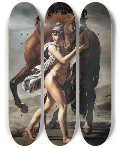 Triptych art skateboard deck of Circle Of Jacqueslouis David Roman Youth With Horse by Circle Of Jacques Louis David (1748-1825)
