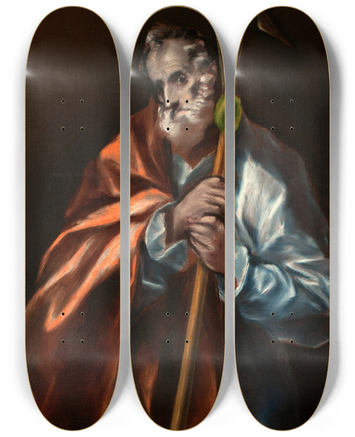 Triptych art skateboard deck of El Greco Domenikos Theotokopoulos Apostle St Thaddeus Jude by El Greco Domenikos Theotokopoulos (1540-1614)