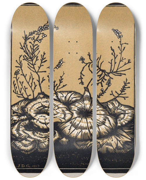 Triptych art skateboard deck of Julie De Graag Bloeiende Planten_1 by Julie de Graag (1877-1924)