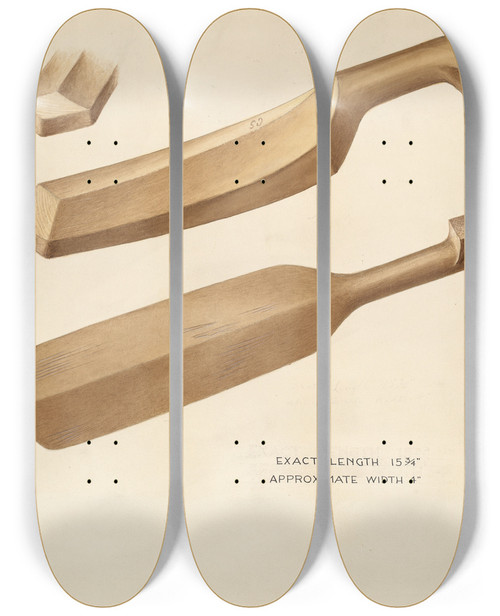 Triptych art skateboard deck of Wellington Blewett Bishop Hill Washing Flail by Wellington Blewett (20-)