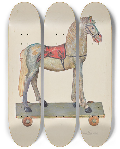 Triptych art skateboard deck of David Ramage Toy Wooden Horse by David Ramage