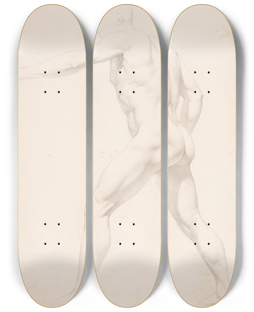Triptych art skateboard deck of Erasmus Von Engert Sketchbook Drawings Pl7 by Erasmus Von Engert (1796-1871)
