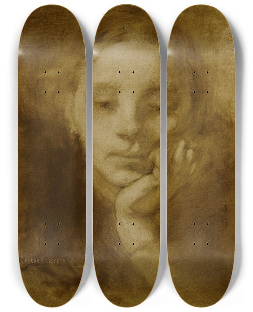 Triptych art skateboard deck of Eugne Carriere Tte De Femme_2 by Eugene Carriere (1849-1906)