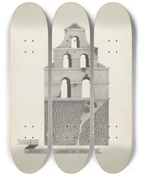 Triptych art skateboard deck of James Jones Mision San Diego De Alcala_1 by James Jones