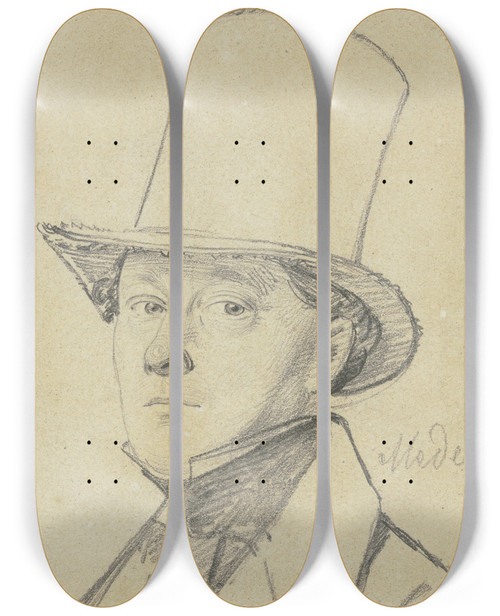 Triptych art skateboard deck of Carl Hoff Portrait Of Meder by Carl Hoff (1807-1862)