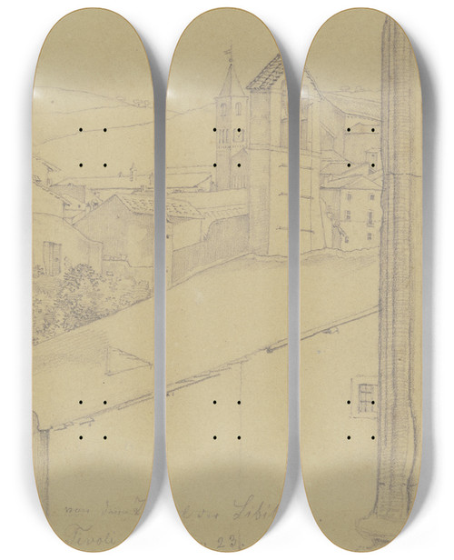 Triptych art skateboard deck of Nikolaus Hoff Ausblick Vom Tempel Der Sibylle Ber Die Dcher Von Tivoli by Nikolaus Hoff (1798-1873)