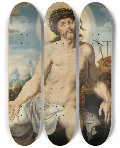 Triptych art skateboard deck of Workshop Of Maarten Van Heemskerck Christ As The Man Of Sorrows by Workshop of Maarten van Heemskerck (1498-1574)