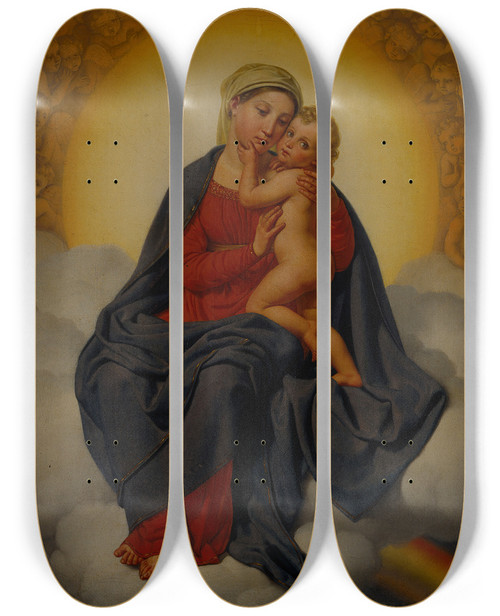Triptych art skateboard deck of Christoffer Wilhelm Eckersberg The Virgin And Child by Christoffer Wilhelm Eckersberg (1783-1853)