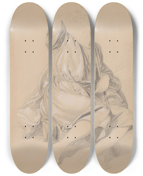 Triptych art skateboard deck of Jzef Simmler Study Of Jacobs Robes For The Painting The Immaculate Conception Of The Blessed Virgin Mary by Jozef Simmler (1823-1868)