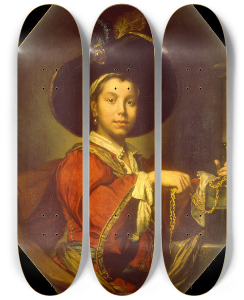 Triptych art skateboard deck of Vittore Ghislandi Portrait Of A Young Man by Vittore Ghislandi (1655-1743)
