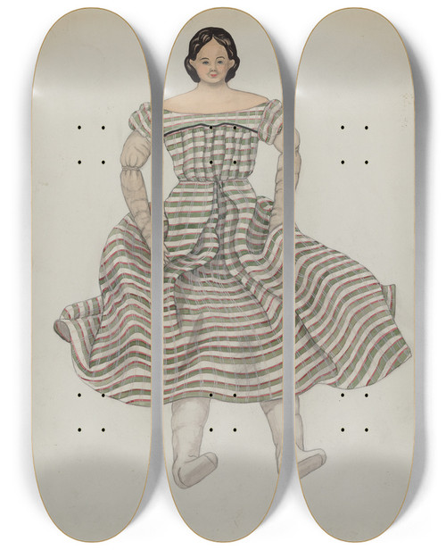Triptych art skateboard deck of Mary E Humes Doll And Costume_3 by Mary E Humes (20-)