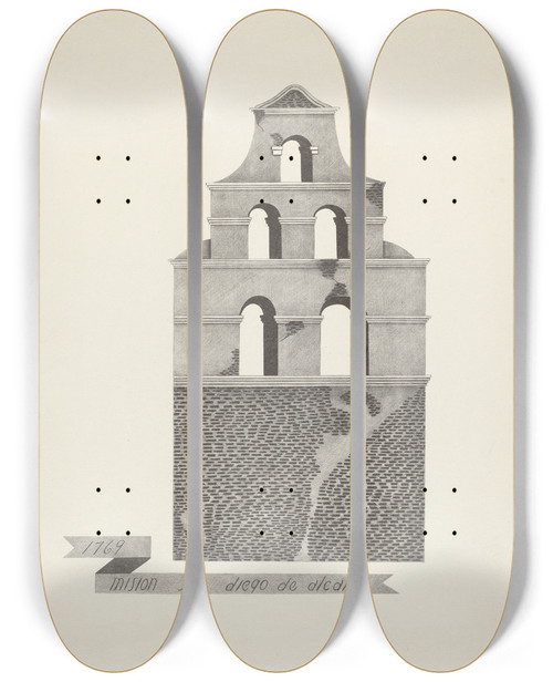 Triptych art skateboard deck of James Jones Mision San Diego De Alcala_2 by James Jones