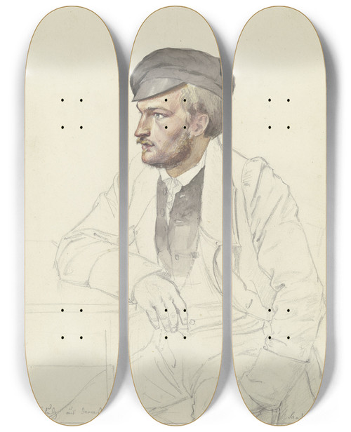 Triptych art skateboard deck of Karl Sandhaas Wilhelm Schulz Aus Darmstadt An Einem Tisch Sitzend by Karl Sandhaas (1801-1859)