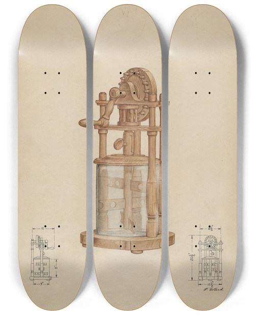 Triptych art skateboard deck of Paul Ward Butter Churn_1 by Paul Ward (20-)