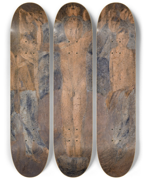 Triptych art skateboard deck of Otto Meyeramden Undressing by Otto Meyer-Amden (1885-1933)