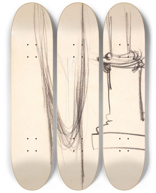 Triptych art skateboard deck of Amedeo Modigliani Langgestreckter Kopf Daneben Sulensockel by Amedeo Modigliani (1884-1920)