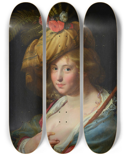 Triptych art skateboard deck of Paulus Moreelse A Shepherdess_2 by Paulus Moreelse (1571-1638)