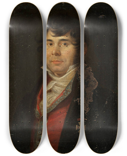 Triptych art skateboard deck of Jan Rustem Male Portrait by Jan Rustem (1762-1835)