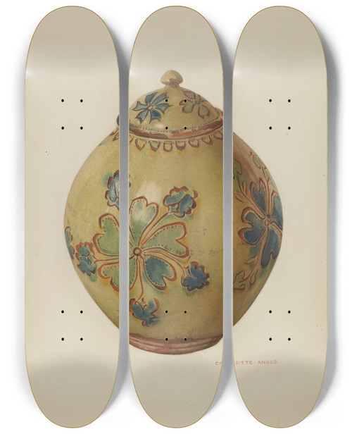 Triptych art skateboard deck of Charlotte Angus Jar With Cover_2 by Charlotte Angus (1911-1989)