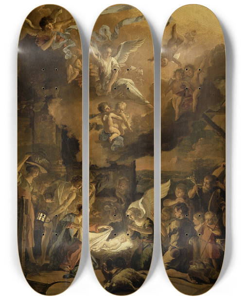 Triptych art skateboard deck of Abraham Hondius The Adoration Of The Shepherds by Abraham Hondius (1625-1695)