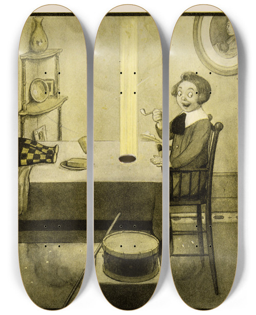 Triptych art skateboard deck of Peter Newell The Rocket Book Pl 04 by Peter Newell (1862-1924)